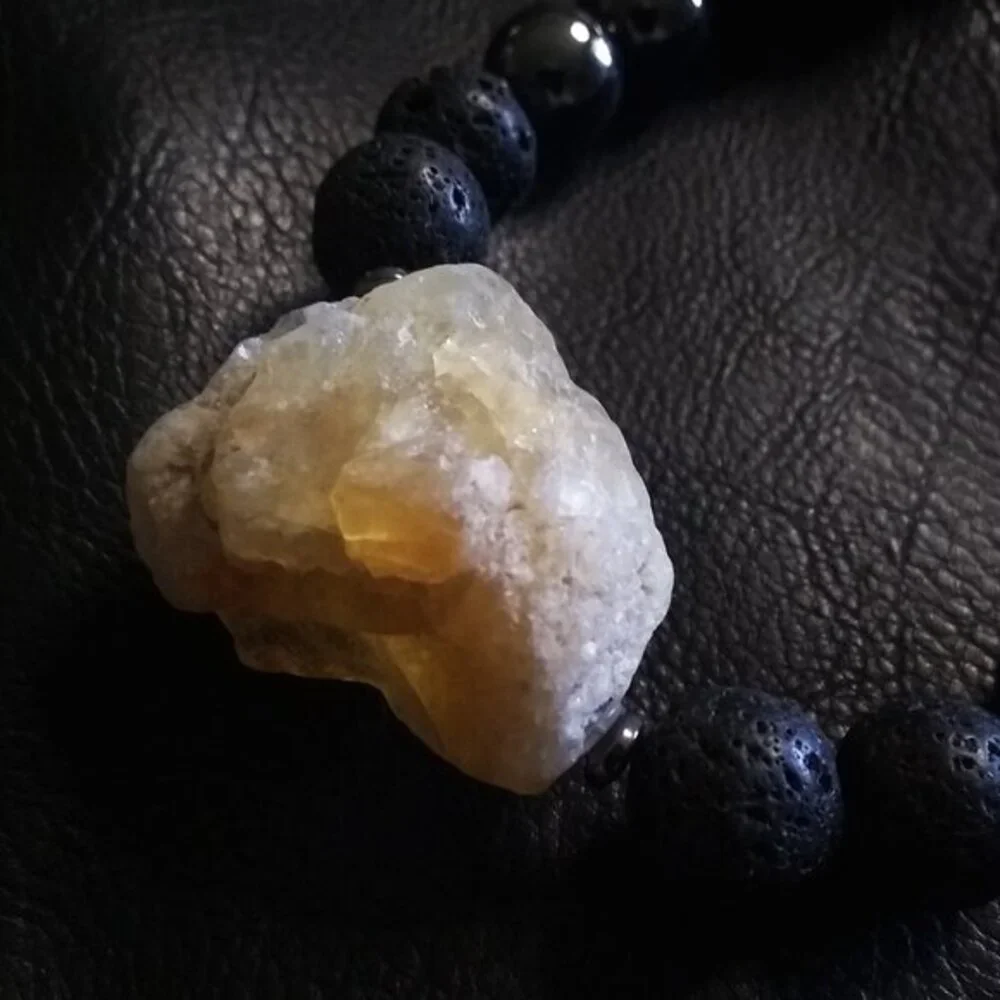 Massive!!! Raw Citrine Black Jasper Hematite & Lava Rock Men's Bracelet 8.5